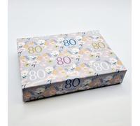 2 Sheets 80th Birthday Silver Grey Elegant Ladies Wrapping Paper Flowers Background 80 Years Female Giftwrap (PA)