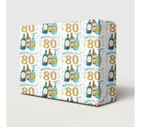 2 Sheets 80th Birthday Wrapping Paper Age 80 Beer Gift Wrap Cheers & Beers | Wrapping Paper For Male or Female Fun Beer Lager Lover Bottles Cans Design, Large Size Paper 50cm wide x 70cm length