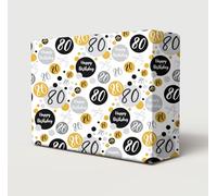 2 Sheets 80th Birthday Wrapping Paper Age 80 Gift Wrap Gold Black Silver