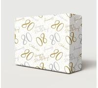 2 Sheets 80th Happy Birthday Wrapping Paper Age 80 Gift Wrap Hooray White
