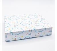 2 Sheets Baby Shower Hello Little One Boy Blue Cute Cloud Design Wrapping Paper New Baby Arrival Gender Reveal Male Giftwrap (PA)