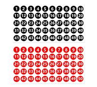 2 Sheets Black & Red Round Number Stickers, 1-50 Consecutive Number Stickers, Waterproof Small Number Stickers, Numbering Label for Inventory Storage Boxes Lockers Indoor Outdoor