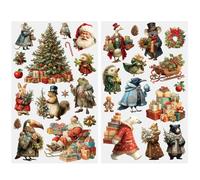 2 Sheets Christmas Rub On Transfer Stickers, Vintage Holiday DTF Cold Decals Xmas Tree Santa Gingerbread Man Design for DIY Crafts Glass Mugs Wood Acrylic Gift Making