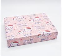 2 Sheets Cute Faces Happy 1st Christmas As My Niece Wrapping paper First Christmas Pink Family Relation Giftwrap (PA)
