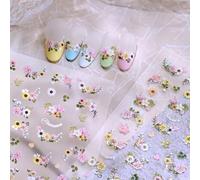 2 Sheets Daisy Nail Art Stickers, 5D Embossed Self-Adhesive Floral Nail Decals Colorful Cherry Blossom Cute Design Spring Summer DIY Supplies for Women