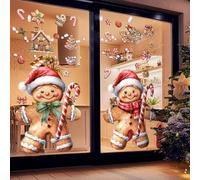 2 Sheets Extra Large Gingerbread Christmas Window Clings with Candy Cane, Gingerbread House & Festive Elements -Decals Stickers for Home, Shop, Office Christmas Decor, Winter Display & Holiday Gifts