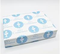 2 Sheets First Holy Communion Boy Blue and White Wrapping Paper Rosette