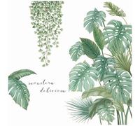 2 Sheets Giant Tropical Leaves Hanging Tree Vine Wall Decals 35.43" x 11.81" Nature Green Plants Palm Leaf Wall Stickers Glass Clings Peel and Stick Film Living TV Background Sofa Bedroom Decor