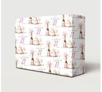 2 Sheets Happy 21st Birthday Wine Champagne Time To Celebrate Wrapping Paper Age 21 Balloons Cake Birthday Female Giftwrap (PA)