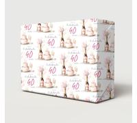 2 Sheets Happy 40th Birthday Wine Champagne Time To Celebrate Wrapping Paper Age 40 Balloons Cake Birthday Female Giftwrap (PA)