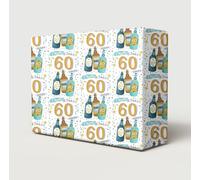 2 Sheets Happy 60th Birthday Cheers & Beers Wrapping Paper Age 60 Can Lager Bottle Pint Birthday Fun Beer Lover Male Female Giftwrap (PA)