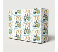 2 Sheets Happy 70th Birthday Cheers & Beers Wrapping Paper Age 70 Can Lager Bottle Pint Birthday Fun Beer Lover Male Female Giftwrap (PA)