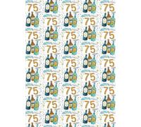 2 Sheets Happy 75th Birthday Cheers & Beers Wrapping Paper Age 75 Can Lager Bottle Pint Birthday Fun Beer Lover Male Female Giftwrap (PA)
