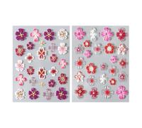 2 Sheets Hibiscus Flower Nail Art Stickers 5D Embossed Floral Nail Stickers with Golden Beads Cute Nails DIY Designs Manicure Art Decorations