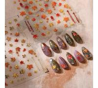 2 Sheets Maple Leaves Nails Sticker 3D Embossed Autumn Nail Art Stickers Self-Adhesive Nails Decals Design Decoration for Women Thanksgiving Day