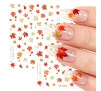 2 Sheets Maple Leaves Nails Sticker 3D Embossed Fall Autumn Nail Art Stickers Self-Adhesive, for Nails DIY Design Nail Art Decoration