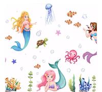 2 Sheets Mermaid Wall Decals, Under The Sea Ocean Fish Starfish Turtle Wall Stickers for Baby Nursery Girls Bedroom Bathroom Wall Decor