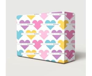2 Sheets Mother's Day Multi Colour Hearts I LOVE YOU NANNY Design Wrapping Paper Pink NAN Birthday Gift Wrap (PA)