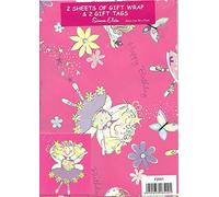 2 Sheets of Girls Happy Birthday Gift Wrap & 2 Gift Tags - With Ballet Dancing Fairies and Flowers