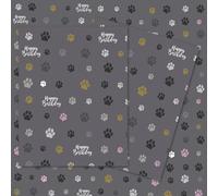 2 Sheets of Grey Birthday Paw Print Wrapping Paper - Paws Gift Wrap - 70x50cm - Cat - Dog - Recyclable & Eco Friendly