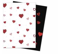 2 Sheets of Red Hearts on White and Black Giftwrap - 70x50cm - Valentine's Day - Wedding, Anniversary, Engagement - Recyclable & Eco Friendly - Heart Wrapping Paper