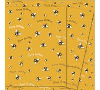 2 Sheets of Yellow Bee Wrapping Paper - Bees Gift Wrap - 70x50cm - Yellow Bee Birthday Wrapping Paper - Recyclable & Eco Friendly