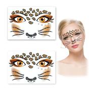 2 Sheets Waterproof Leopard Face Stickers - Glitter Temporary Tattoos for Kids & Adults | Perfect for Carnival, Cosplay, Birthday Parties & Festivals