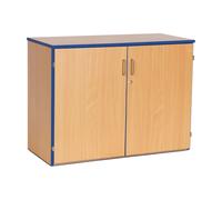 2 Shelf Coloured Edge School Classroom Cupboard, Beech With Blue Edge