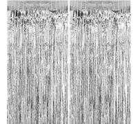 2 Shimmer Curtain Silver Party Decoration and Birthday, Fringe Foil Curtain Party Tinsel Backdrop, Metallic Tinsel Curtains, Foil Fringe