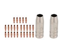 2 Shroud & 25 x 1.0mm Round Contact Tips MIG Welding Binzel Style MB15 Torch