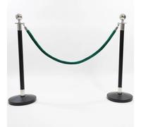 2 Silver Finish Black Stanchion Pole with 1 Dark Green Velvet Rope - Stainless Steel Queue Barrier Set for Events, Hotels, Theatres & Crowd Control