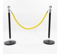 2 Silver Finish Black Stanchion Poles with 1 Yellow Gold Velvet Rope - Stainless Steel Queue Barrier Set for Events, Hotels, Theatres & Crowd Control