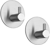 2 Silver Self Adhesive Hooks,Two Pack Stainless Steel Sticky Wall Hooks, Heavy Duty No Nails Hook for Bathroom Accessories, Kitchen Towel Holder, Door Hanger, Coat Hooks, Home Essentials,Stick On