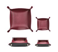 2 Size Leather Valet Tray Organizer, Folding Travel Organizer, Jewelry Tray, For Travel, Home Or Office | Plain Weave, Double Complexion - Red & Black