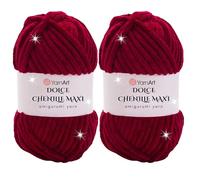 2 Skein Yarn Art Dolce Maxi, Premium Velvet Yarn, Super Soft Bulky 6 Fluffy Bulky for Knitting Crocheting Crafting Blanket Amigurumi, Soft Thick Baby, Shedding (Red, Dolce Maxi)