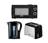 2 Slice Bread Toaster, 1.7L Electric Kettle & 20L 700W Solo Manual Microwave Oven Kitchen Combo Set Geepas Black One Size