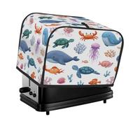 2 Slice Toaster Cover,Cartoon Ocean Sea Animals Turtle Whale Small Kitchen Appliance Bread Machine Cover with Pockets,Dust & Fingerprint Protection