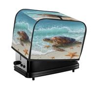 2 Slice Toaster Cover,Summer Beach Sea Waves Turtle Small Kitchen Appliance Bread Machine Cover with Pockets,Dust & Fingerprint Protection