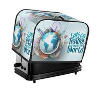 2 Slice Toaster Cover with Pockets - Let's go Travel Around the World Toaster Cover for Kitchen, 2 Slice Toaster Accessories for Womens