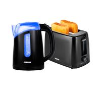 Geepas 650W 2 Slice Bread Toaster & 2200W Illuminating Electric Kettle Combo Set - 1.7L Cordless Jug Kettle for Hot Water Tea, Toaster with 6 Level Browning Control, Cancel - 2 Year Warranty Black