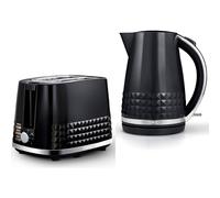 2 Slice Toaster Kettle 1.5L 3KW Jug Black with Chrome Accents Tower Solitaire