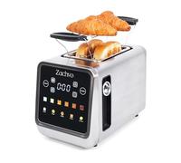 2 Slice Touchscreen Toaster, Stainless Steel Toaster with LED Countdown & Memory Function, 3.5cm Wide Slots, Single-Side Toasting, Sandwich Cage & Warming Rack, 6 Browning Levels, Silver