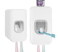 2 Slot Toothbrush Holder and Toothpaste Dispenser Wall Mounted, Automatic Toothpaste Squeezer, 2 in 1 Tooth Brush Toothpaste Organizer for Shower (Light White)