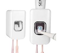 2 Slot Toothbrush Holder and Toothpaste Dispenser Wall Mounted, Automatic Toothpaste Squeezer, 2 in 1 Tooth Brush Toothpaste Organizer for Shower (White)