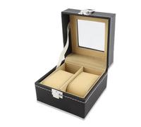 2 Slots Watch Box, PU Leather Lockable Watches Storage Case Organizer with Glass Top, Adjustable Jewelry Holder Organizer Luxury Travel Watch Case for Men and Women Birthday Gift, 4.3 * 4.3 * 3.1inch