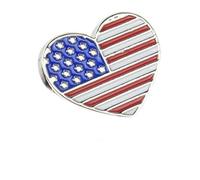 2 small heart-shaped brooches for the American flag emblem, suitable for bags, suits, and jackets, 1.7cm/2.0cm, Alloy Steel, no gemstone