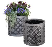 2 Small Round Lazio Planter Grey Lattice Plastic 32cm