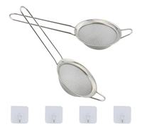 2 Small Stainless Steel Fine Mesh Strainers with Kitchen Hooks, 8 cm Diameter Mini Fine Mesh Sieve Tea Strainers Kitchen Colander Sieve with Handle - Ideal for Juice Egg Tea Coffee Flour Filter