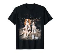 2 Smoking Cavalier King Charles Spaniel Dogs Drinking Beer T-Shirt