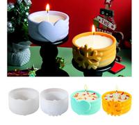2 Snowflake Round Cup Silicone Resin Cement Mold Xmas Trinket Storage Jar | Snowflake surface, elastic thick silicone, non-stick inner wall, fits plaster/epoxy, dual use as candle cup & jewelry box